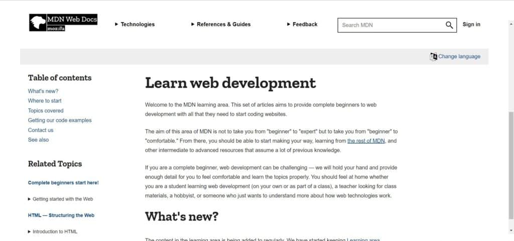 Mozilla Developer Network web development