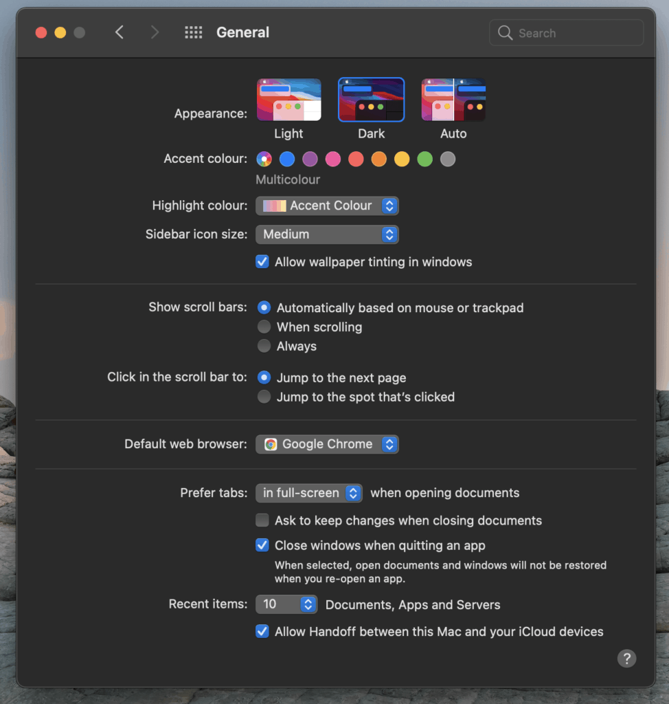 colour dark mode macbook