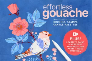 Effortless gouache brushes - stamps - canvas - palettes