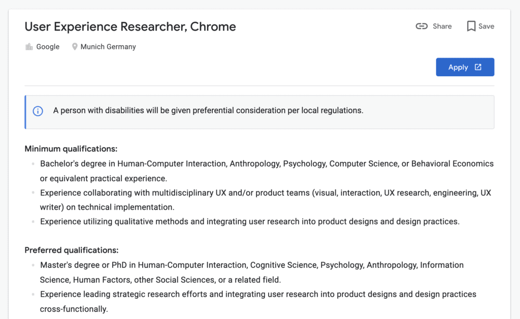 User experience researcher (ux researcher) from google