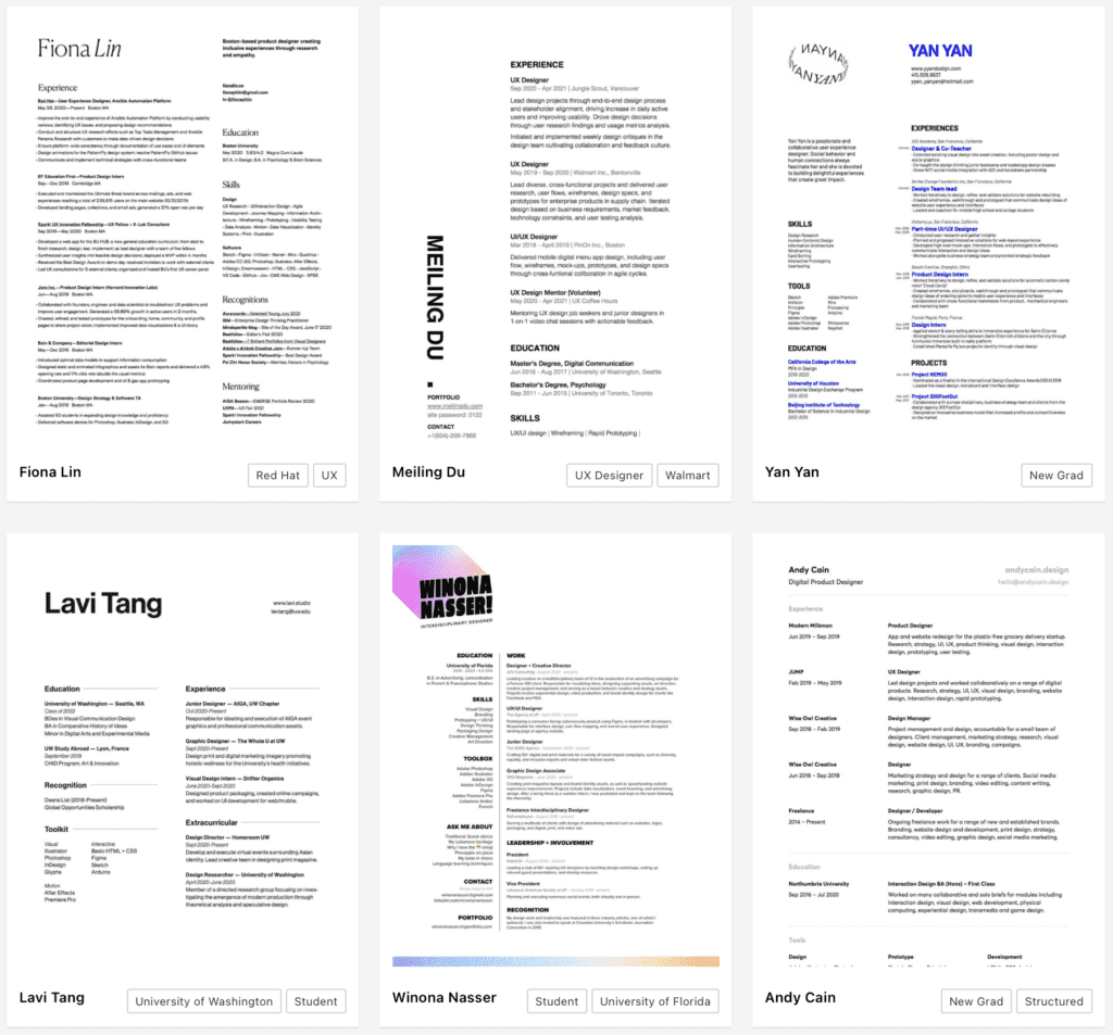 resume example template for designers
