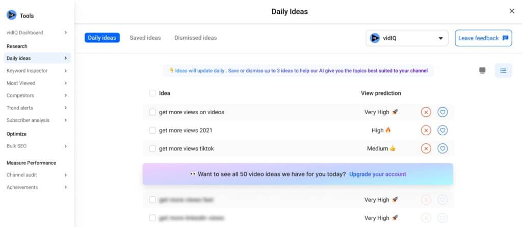 daily ideas vidiq - youtube marketing