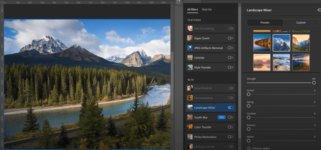 Landscape mixer neural filter  Photoshop 2020