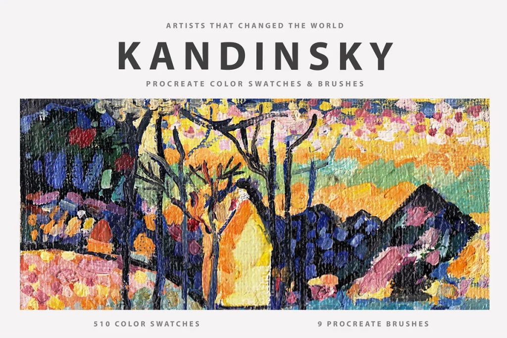 kandinsky procreate brushes color swatches palette oil watercolor gouache blurry texture brushes pastel
