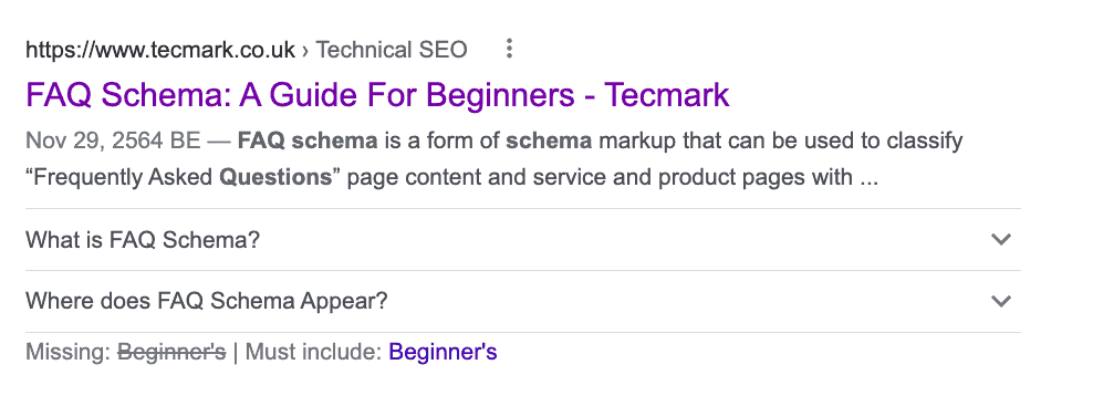 SEO Checklist - ผลจากการใช้ FAQ Schema
