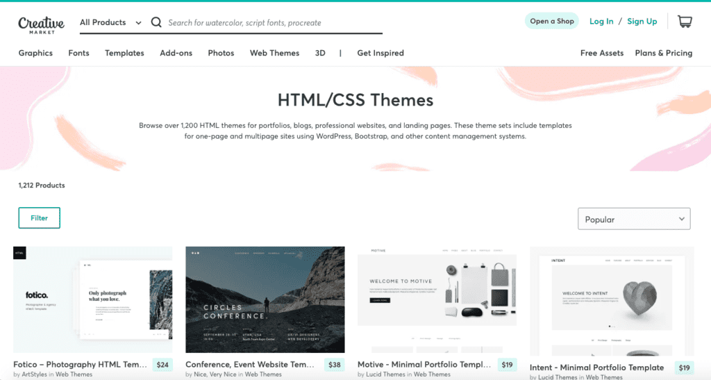 เว็บขายเทมเพลต HTML Template ที่ CreativeMarket