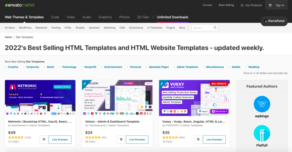 เว็บขายเทมเพลต HTML Template ที่ ThemeForest