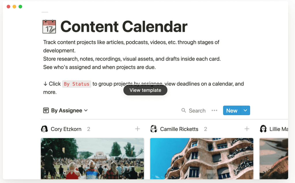 notion calendar content