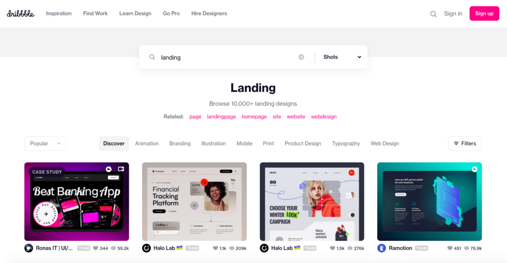 Landing Page Inspiration from Dribbble