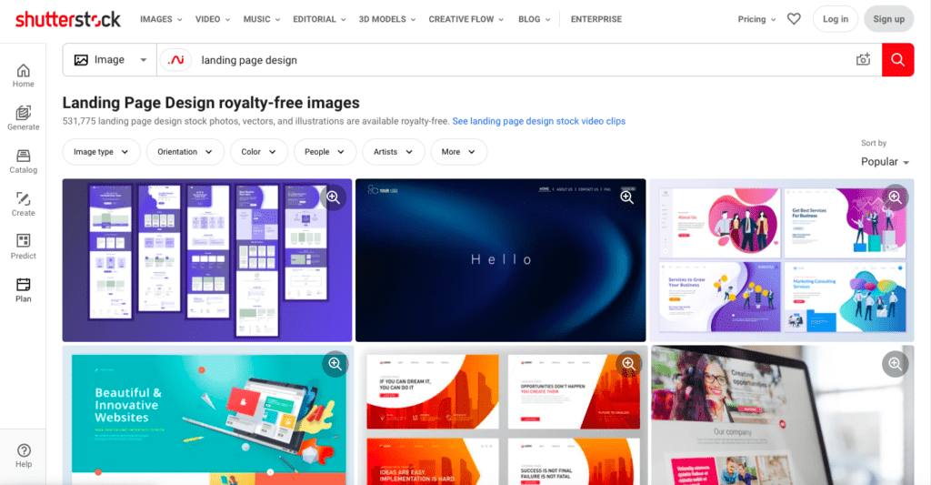 Landing Page Inspiration from Shutterstock