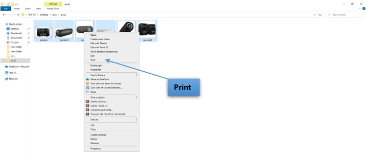 แปลง JPEGs to PDF กดเลือก Print