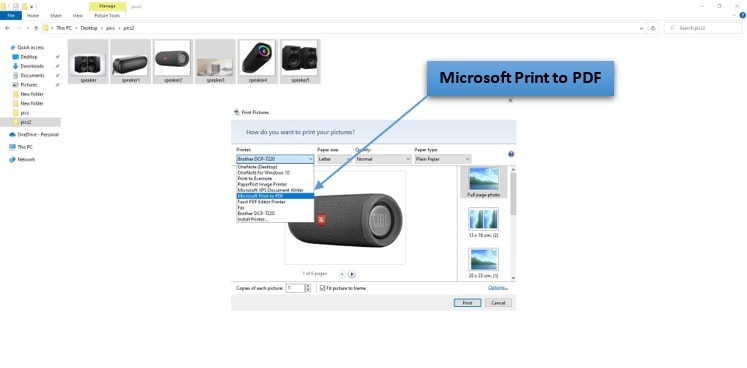 แปลง JPEGs to PDF กดเลือก Microsoft Print to PDF 
