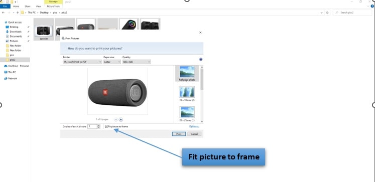 แปลง JPEGs to PDF ยกเลิกการเลือกที่ช่อง Fit picture to frame