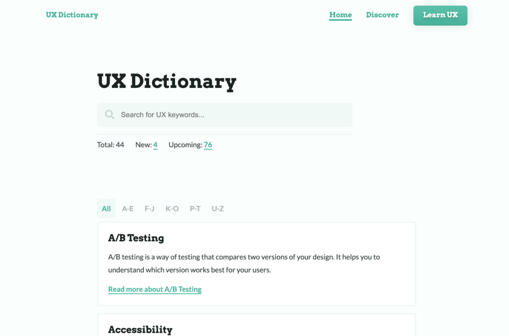 ux dictionary